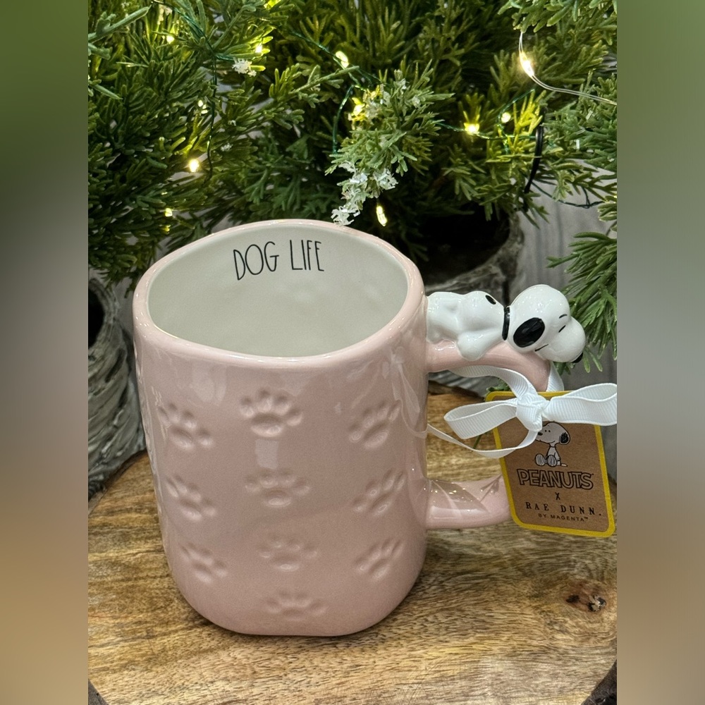 🐾 Brand NEW w/Tags Peanuts x Rae Dunn Paw Print DOG LIFE Mug w/Snoopy on Handle